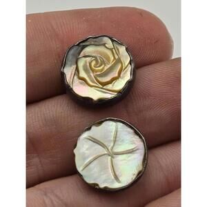 Vintage Sterling Silver Hand-Carved Mother of Pearl Earrings